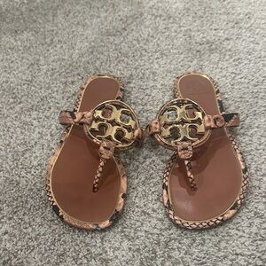 Tory Burch Pink Black and Gold Sandals